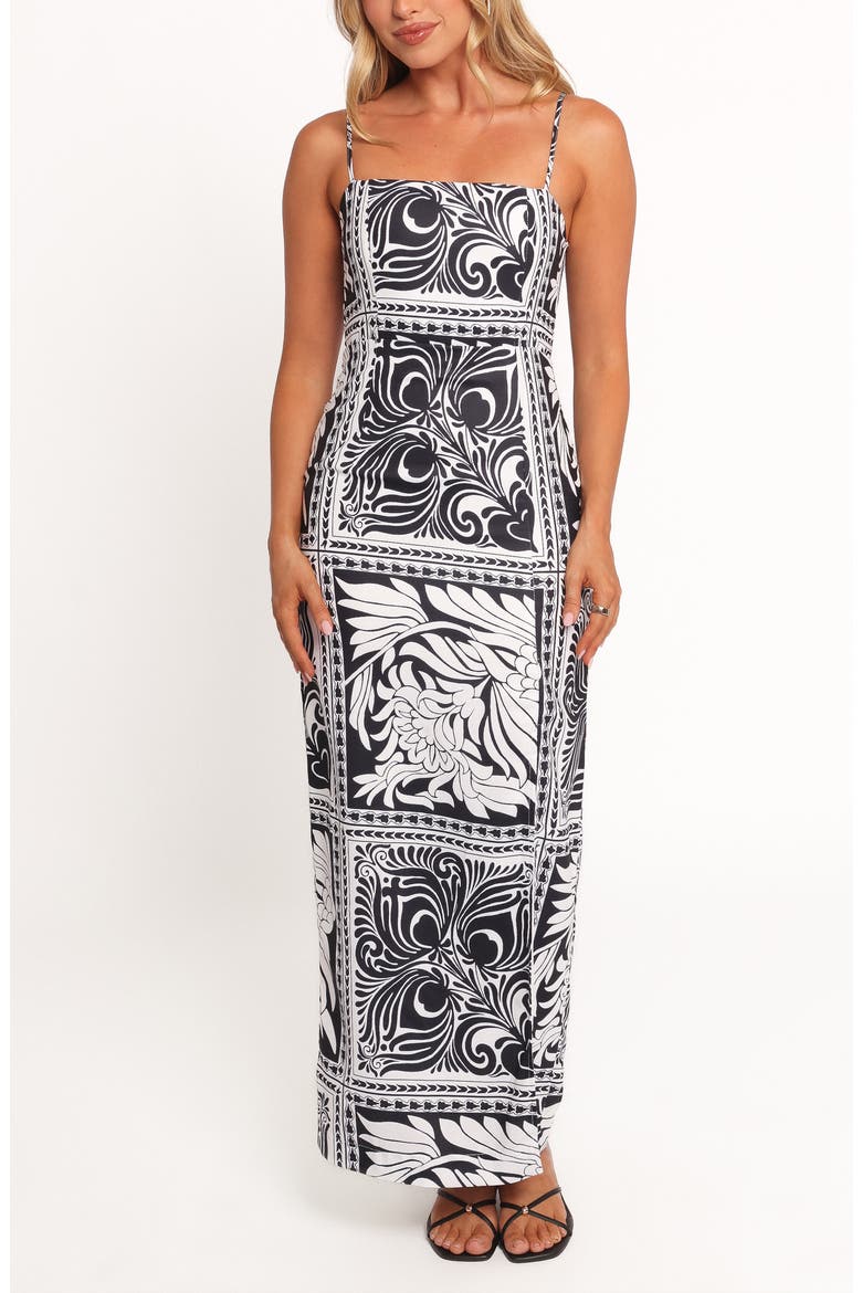 Riley Printed Linen Blend Midi Sundress, Main, color, BLACK