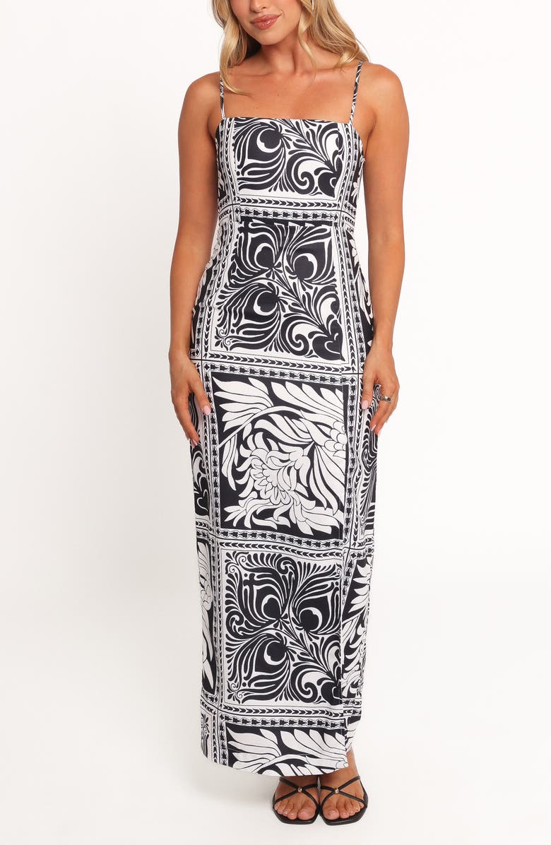 Petal & Pup Riley Printed Linen Blend Midi Sundress, Main, color, Black