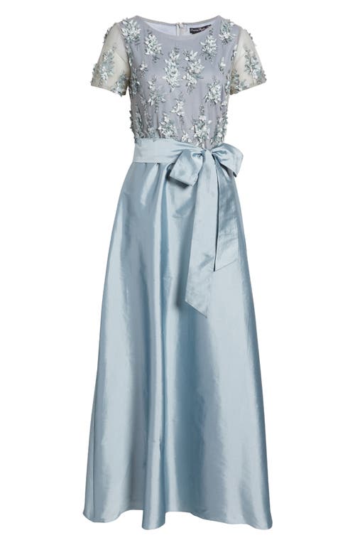 Pisarro Nights 3d Floral Bodice Beaded Gown In Light Blue