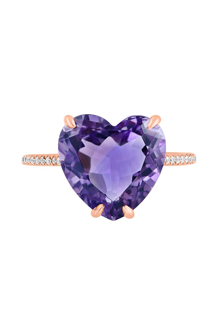 14K Rose Gold Diamond, Pink Amethyst Heart Ring, Alternate, color, 14K Gold