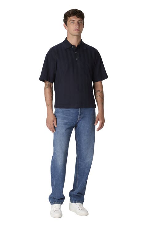 Cotton And Viscose Polo Shirt With Tone-on-tone Zigzag