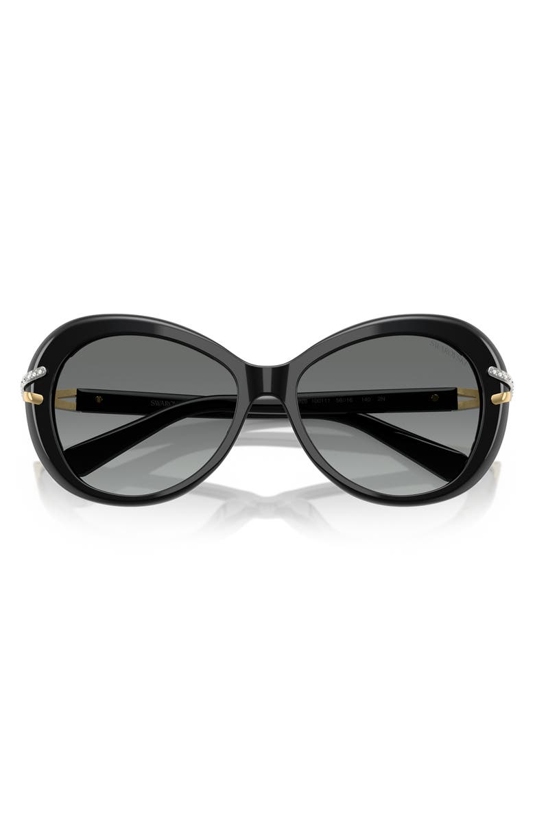 Swarovski 56mm Butterfly Sunglasses, Alternate, color, Black