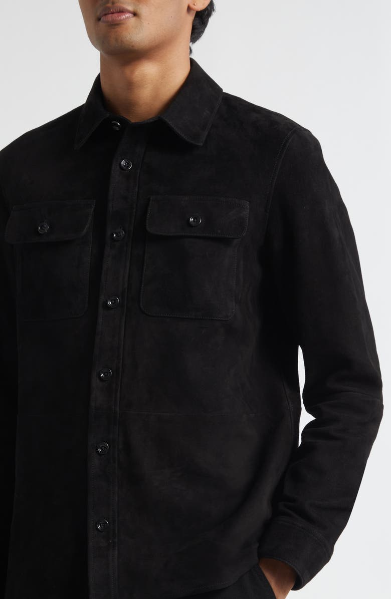 Ralph Lauren Purple Label Calloway Insulated Lambskin Suede Shirt Jacket, Alternate, color, Black