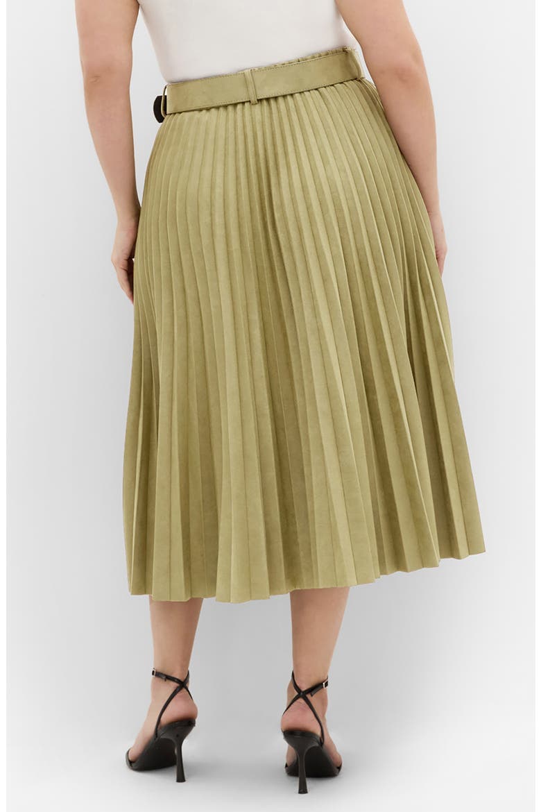 Pleated Belted Faux Suede Skirt, Alternate, color, SAGE