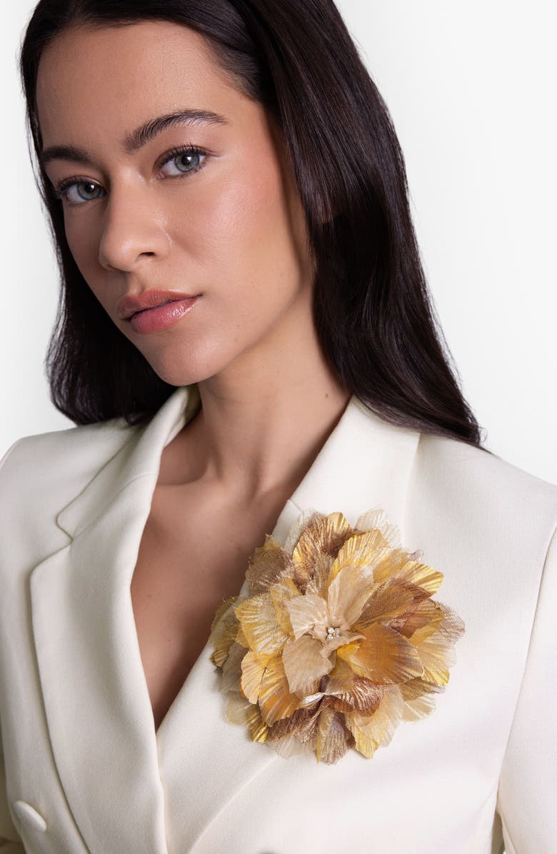 Helena Simon The Golden Poinsettia Floral Brooch, Alternate, color, Gold