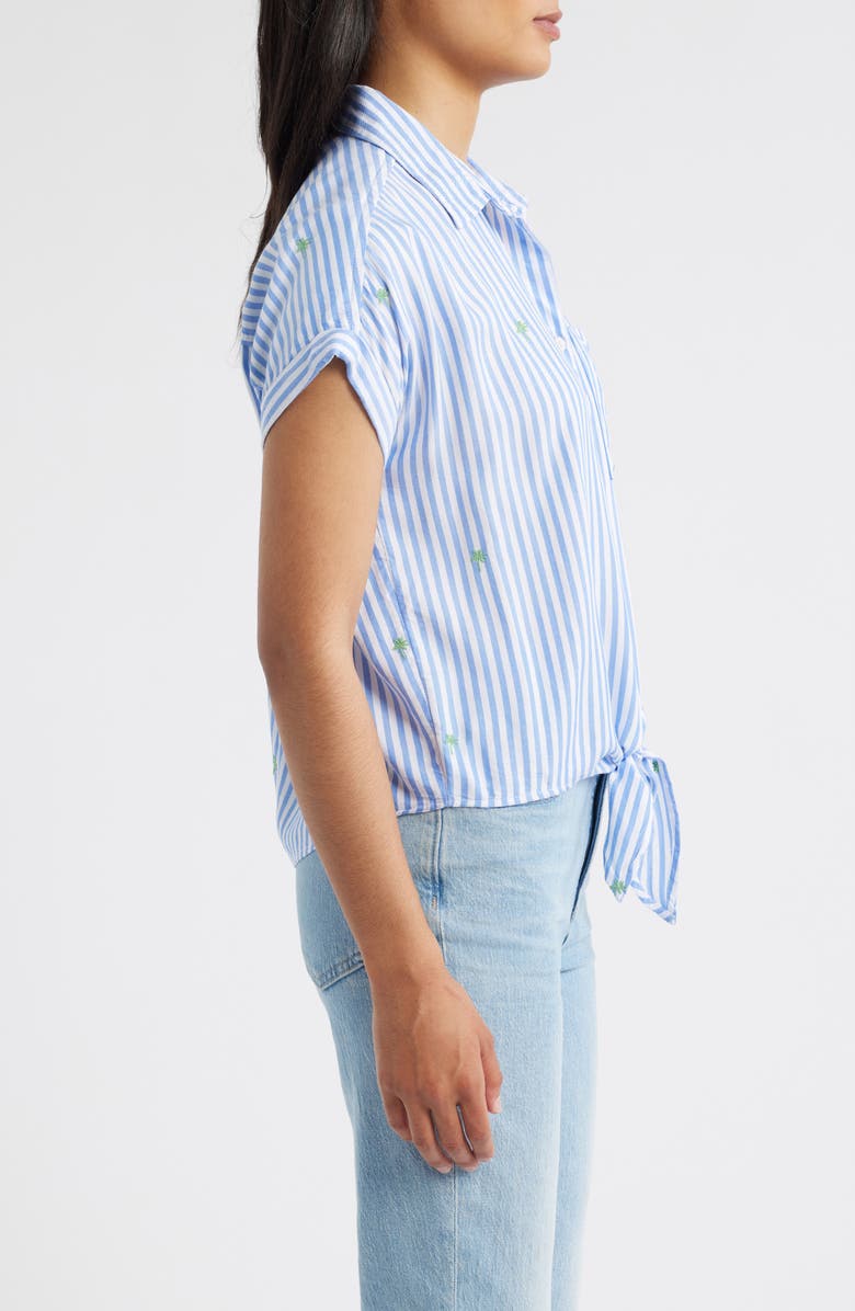 beachlunchlounge Rosie Embroidered Tie Front Short Sleeve Button-Up Shirt, Alternate, color,