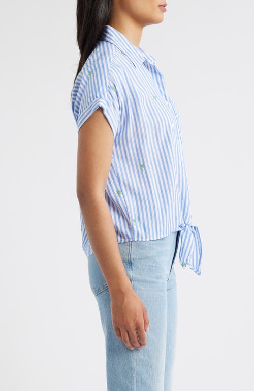 Beachlunchlounge Rosie Embroidered Tie Front Short Sleeve Button-up Shirt