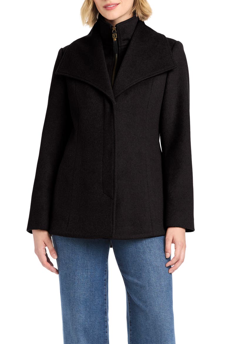 High-Low Hem Wool Blend Coat with Fixed Bib, Main, color, BLACK
