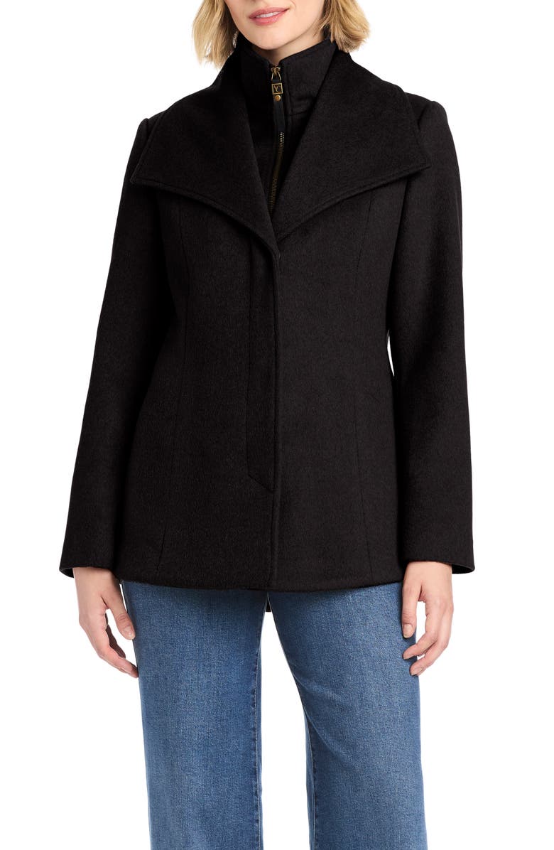 Vince Camuto High-Low Hem Wool Blend Coat with Fixed Bib, Main, color, Black