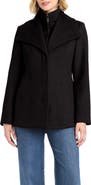 Vince Camuto High-Low Hem Wool Blend Coat with Fixed Bib