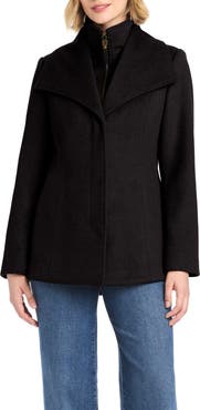 Vince Camuto High-Low Hem Wool Blend Coat with Fixed Bib