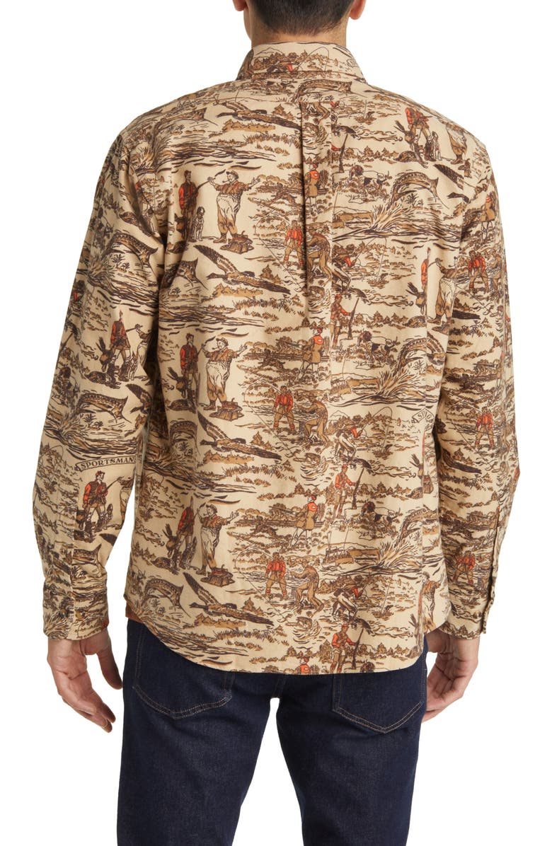 Brooks Brothers Archive Hunting Print Flannel Button-Down Shirt, Alternate, color,