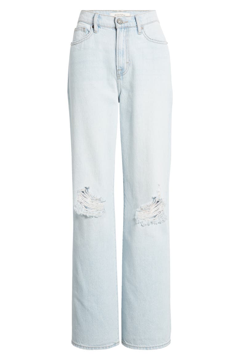 Ripped Straight Leg Jeans, Alternate, color, LIGHT WASH