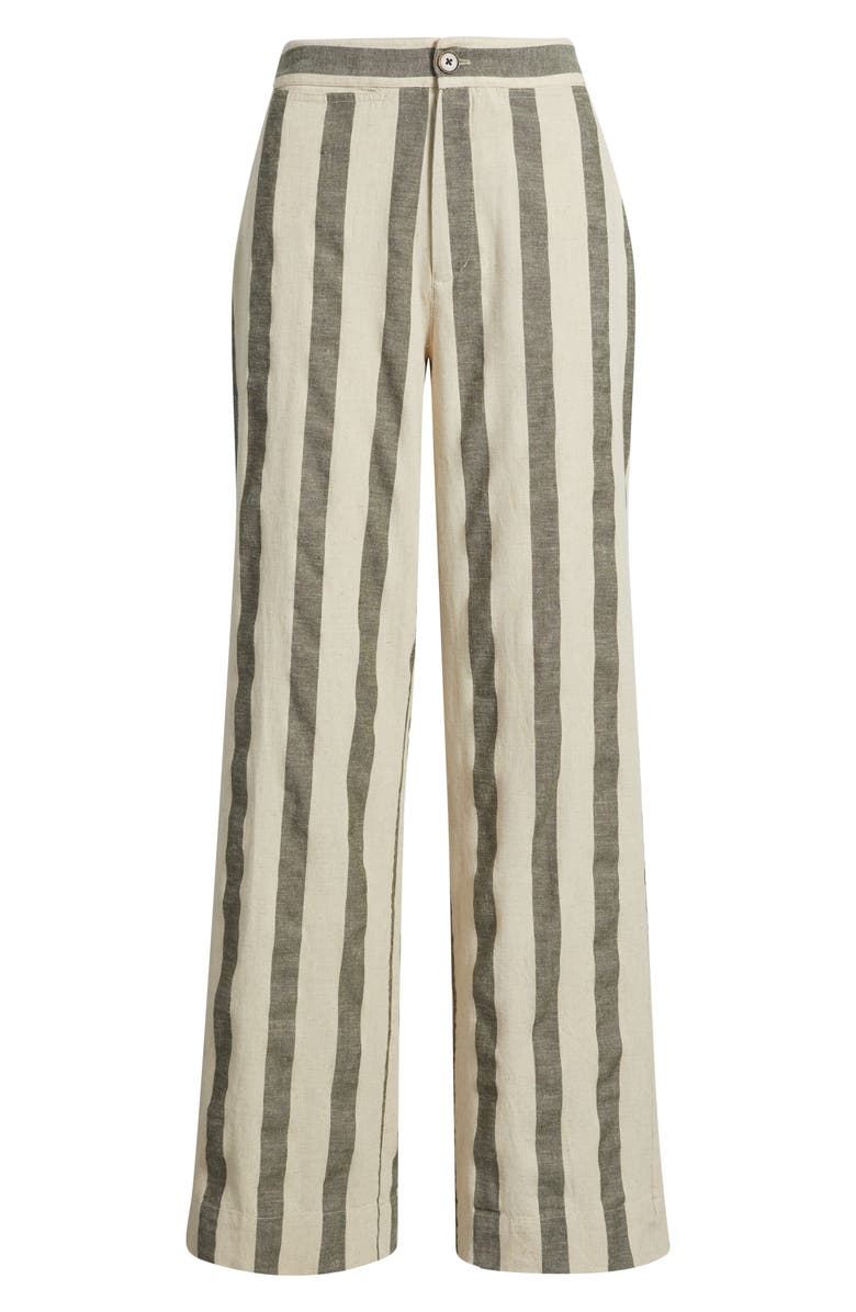 Faherty Sun Strider Stripe Wide Leg Organic Cotton & Linen Pants, Main, color, Ivory/ Pine Bay Stripe