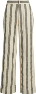 Faherty Sun Strider Stripe Wide Leg Organic Cotton & Linen Pants