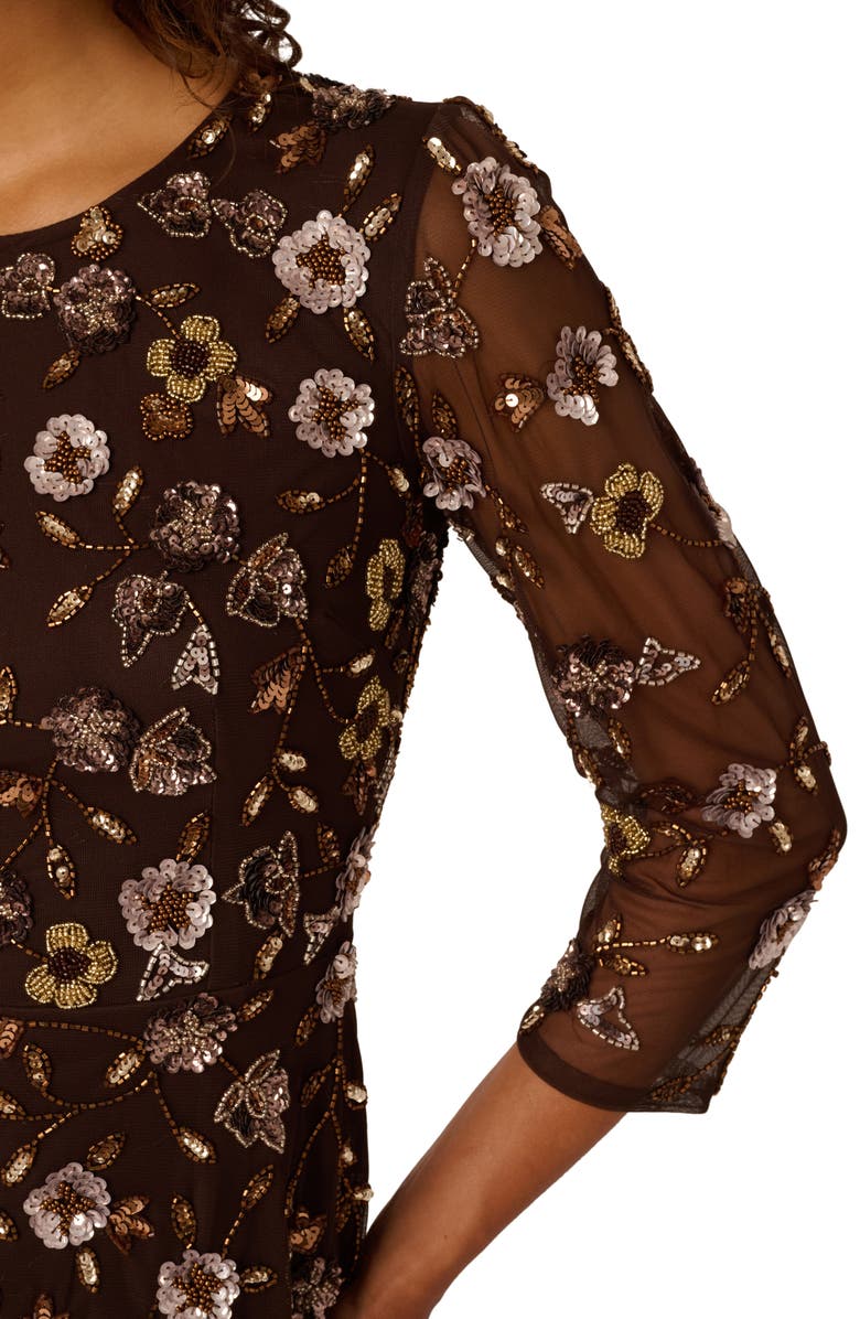 Adrianna Papell Beaded Mesh Gown, Alternate, color, Chocolate
