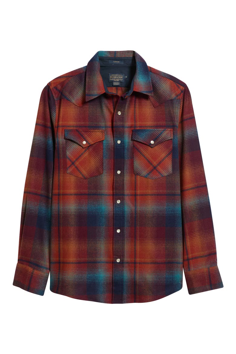Canyon Plaid Wool Snap-Up Shirt, Alternate, color, MAROON/ TEAL