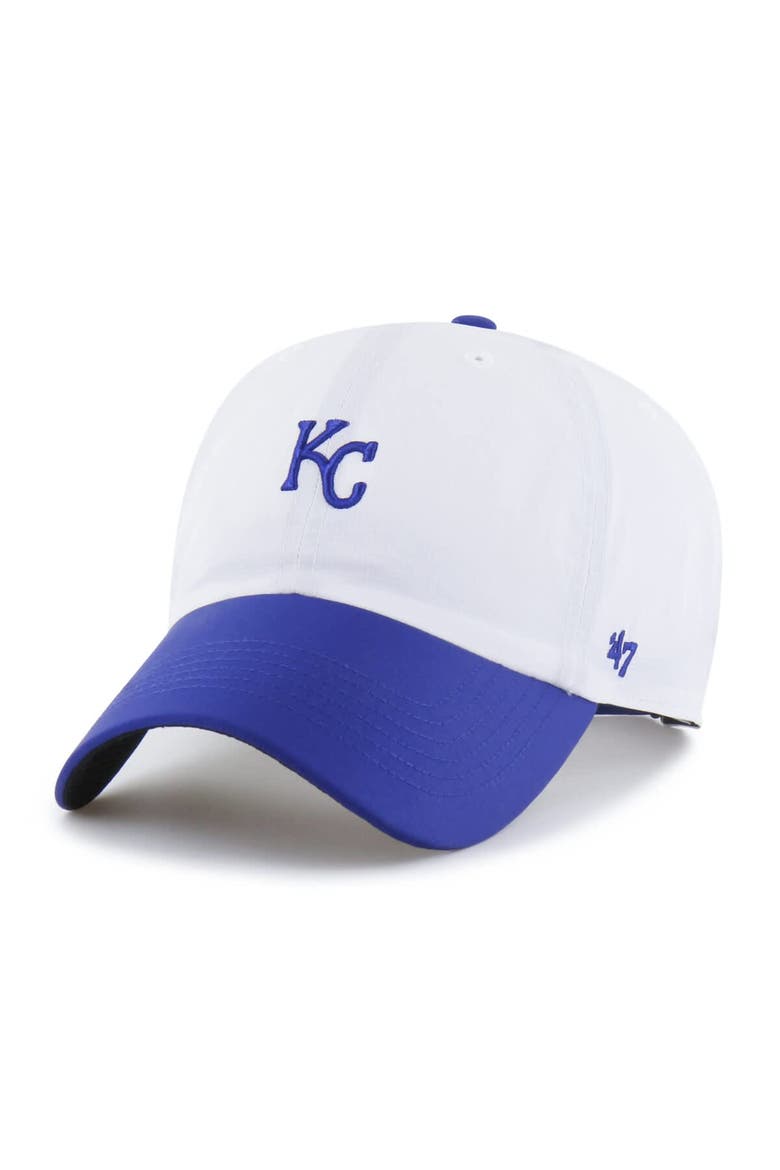 Men's '47 White/Royal Kansas City Royals Vista Mini Clean Up brrr° Adjustable Hat, Main, color, White