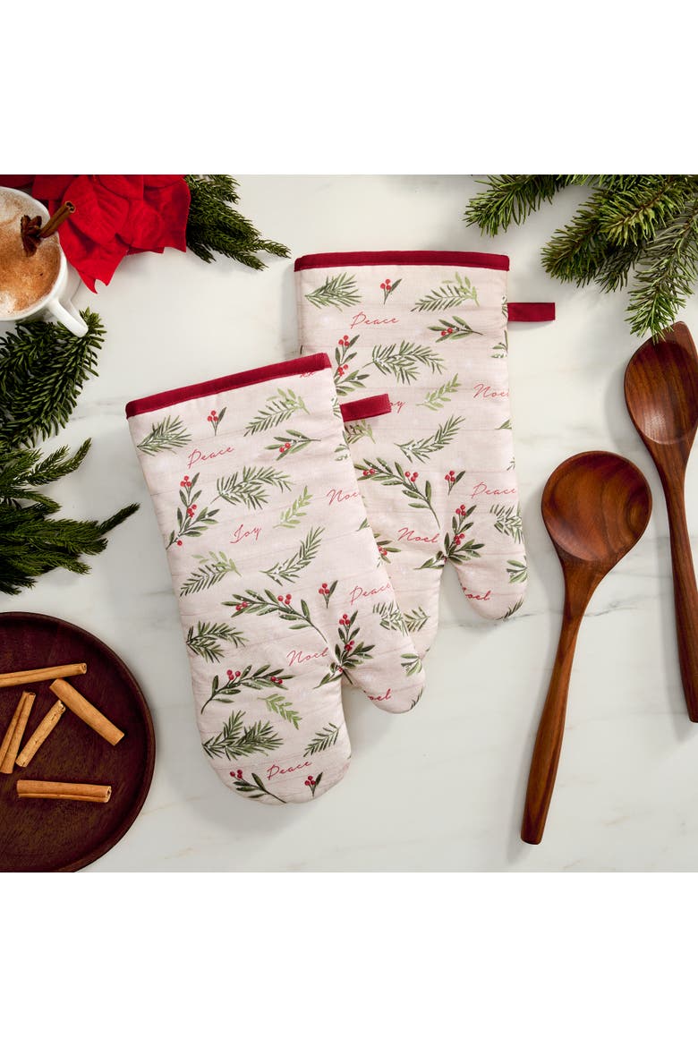 Holiday Tree Trimmings  Oven Mitts, Set of 2, Red - 7"W x 13"L, Alternate, color, Red