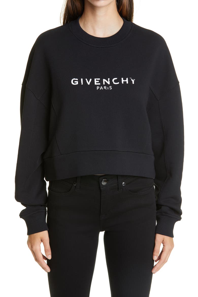 Logo Graphic Crop Cotton Sweatshirt, Main, color, BLACK
