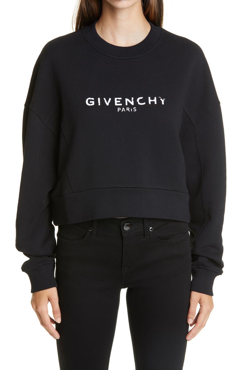 Givenchy Logo Graphic Crop Cotton Sweatshirt, Main, color, 