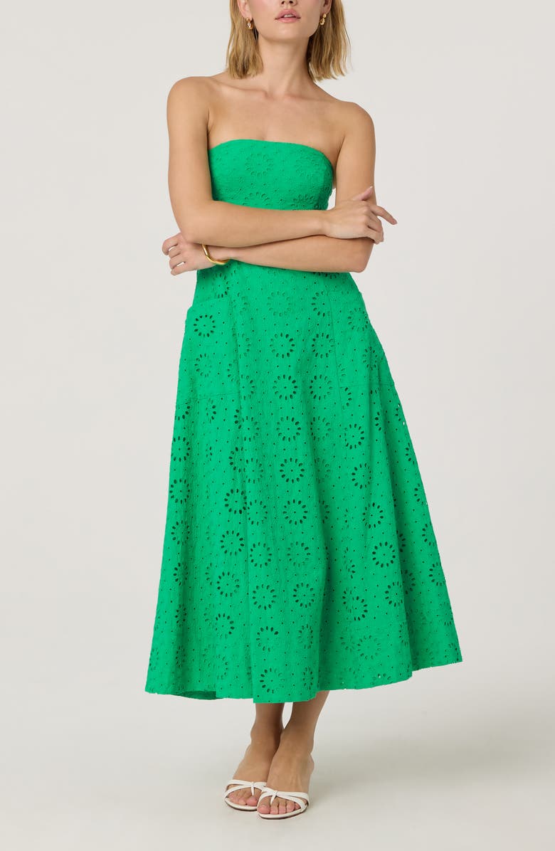 ASTR the Label Strapless Cotton Eyelet Dress, Alternate, color, Green