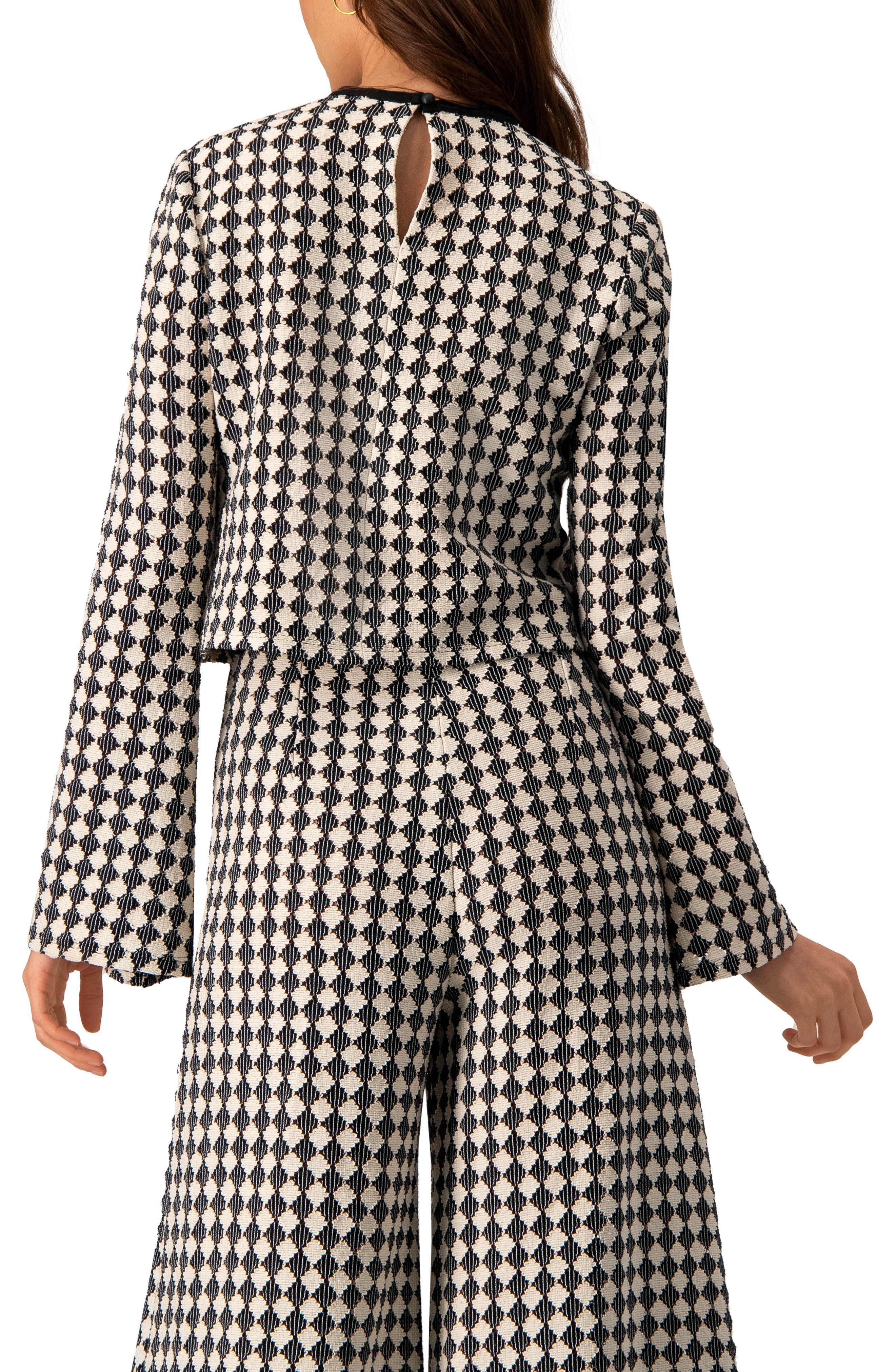 Geometric Pattern Sheer Long Sleeve Top - image 2