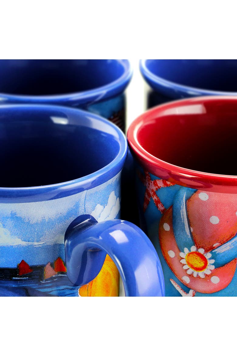Beachcomber 4 Piece 16 Ounce Stoneware Mug Set, Alternate, color, Blue