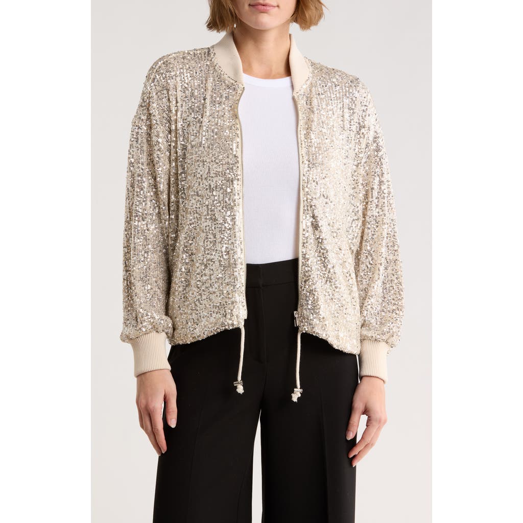 Love Token Cindy Sequin Bomber Jacket In Silver