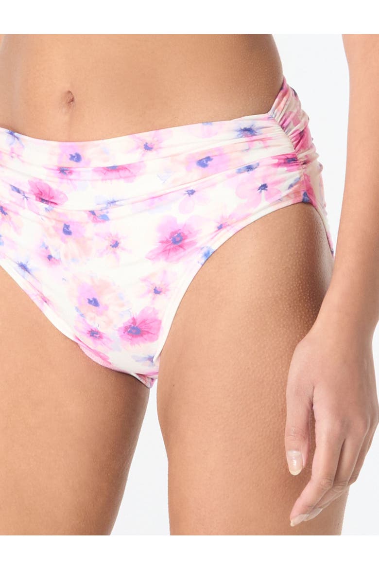 Floral Escape Shirred Bikini Swim Bottom, Alternate, color, White