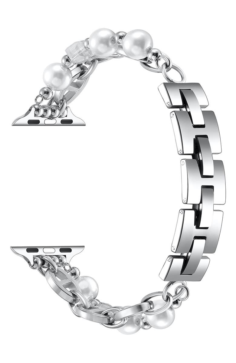 The Posh Tech Luna Imitation Pearl Apple Watch<sup>®</sup> Watchband, 42mm, Alternate, color, Silver