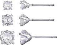 Adornia Set of 3 Solitaire Cubic Zirconia Stud Earrings