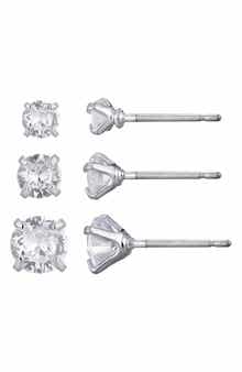 Adornia Set of 3 Solitaire Cubic Zirconia Stud Earrings