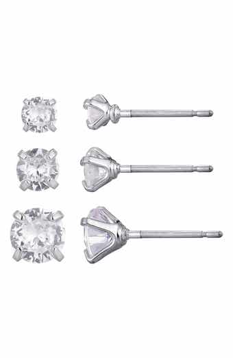 Set of 3 Solitaire Cubic Zirconia Stud Earrings