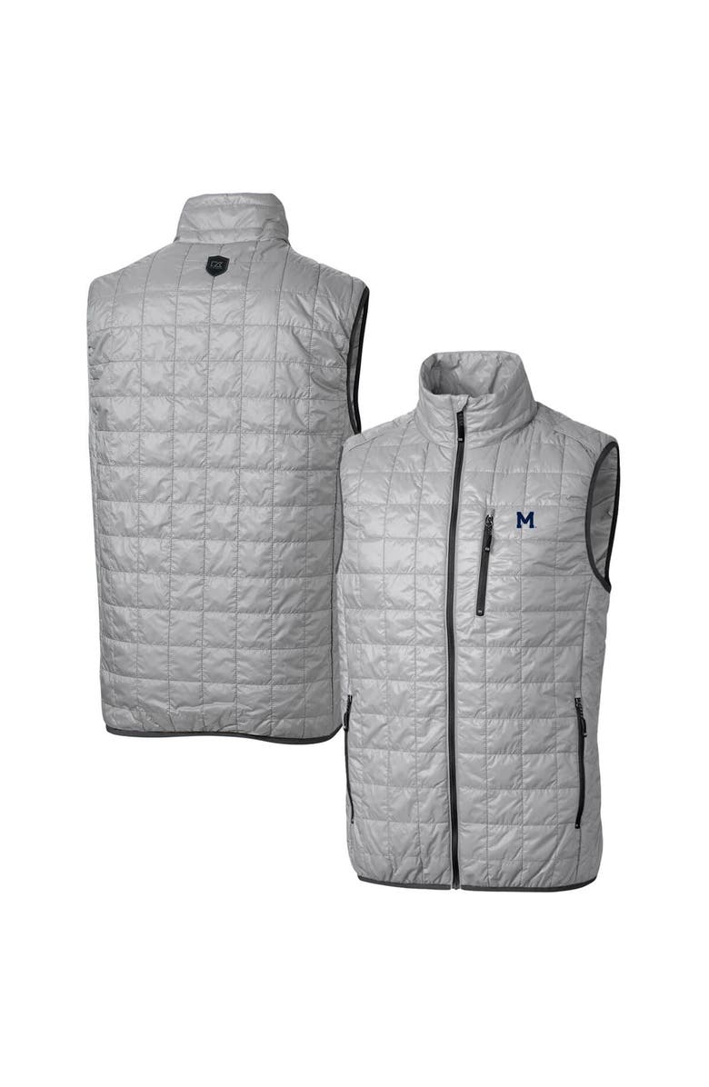 Cutter & Buck Men's Cutter & Buck Gray Michigan Wolverines Team Logo Big & Tall Rainier PrimaLoft Eco Insulated Full-Zip Puffer Vest, Main, color,