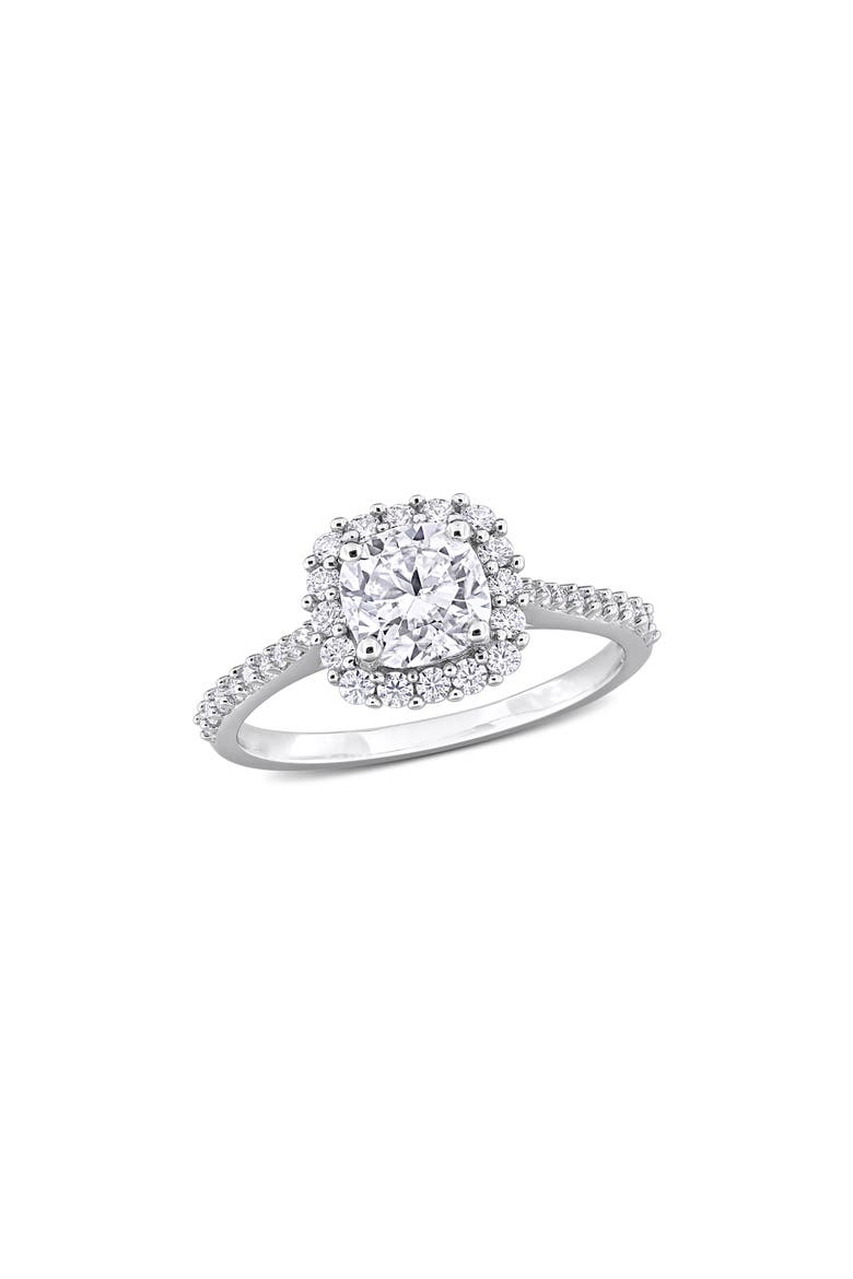 Sterling Silver Cushion Cut Lab Created Moissanite Halo Ring, Main, color, SILVER