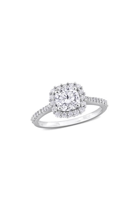 Sterling Silver Cushion Cut Lab Created Moissanite Halo Ring
