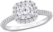 DELMAR Sterling Silver Cushion Cut Lab Created Moissanite Halo Ring