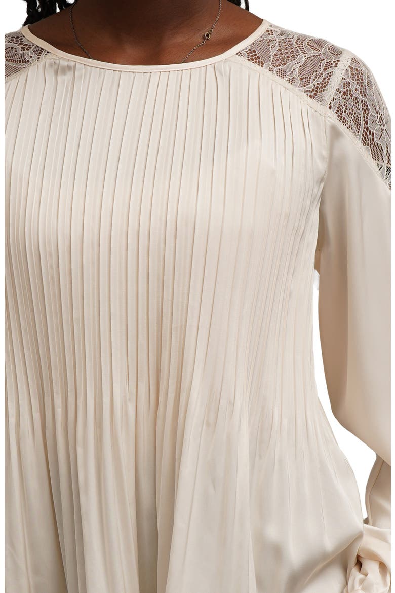 Lace Shoulder Pleated Top, Alternate, color, IVORY