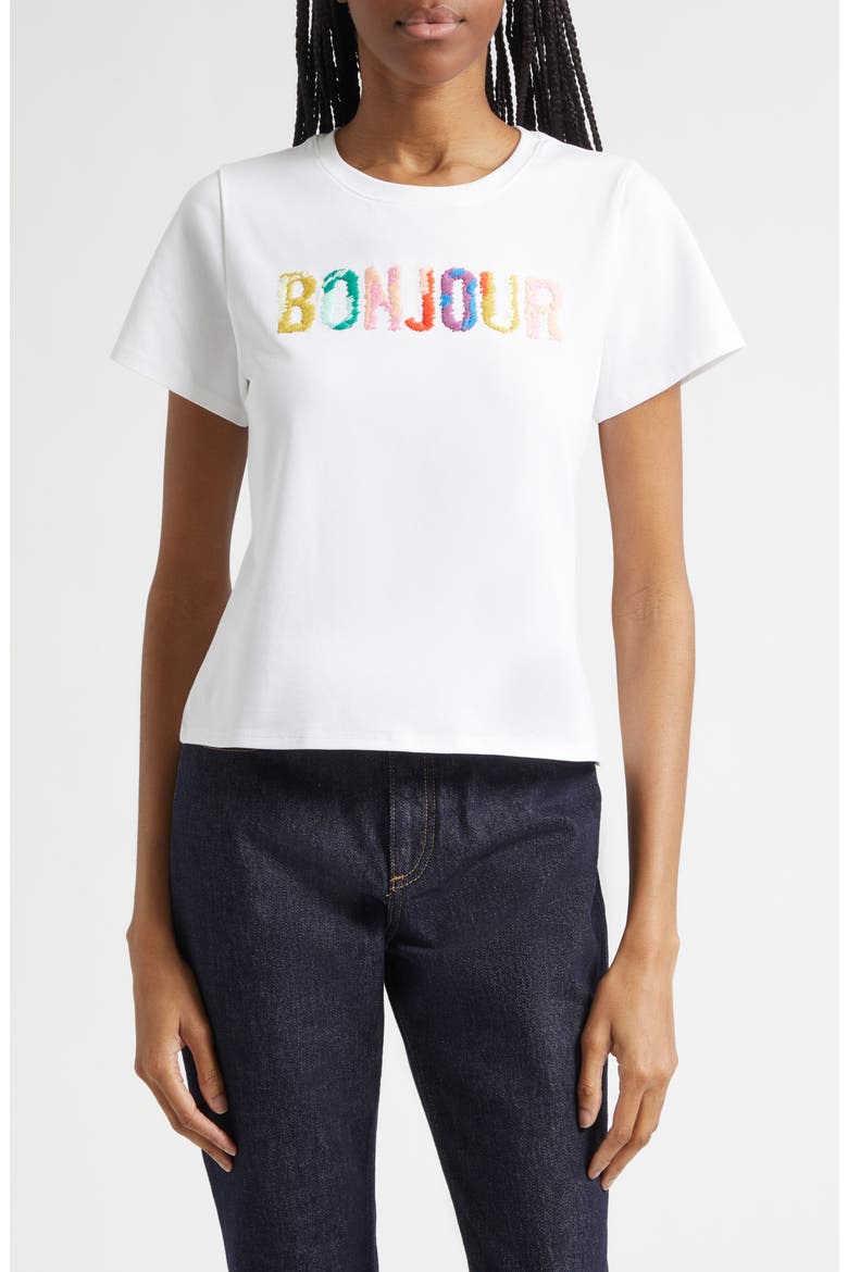 Bonjour Scribble Embroidered Shrunken Tee, Main, color, WHITE MULTI