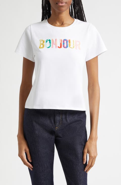 Bonjour Scribble Embroidered Shrunken Tee