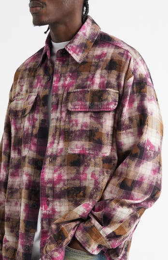 Curved Logo Plaid Button-Up Shirt