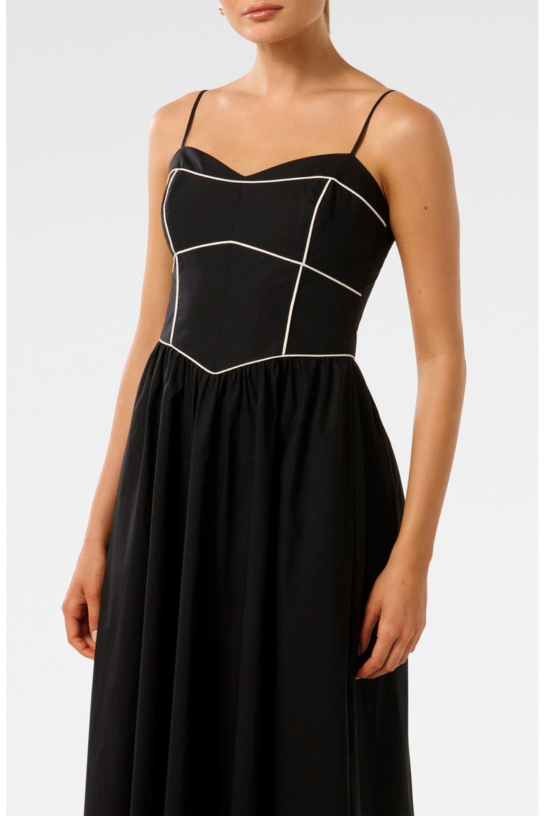 Gemma Contrast Piping Cotton Midi Dress, Alternate, color, BLACK/ WHITE