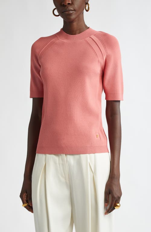 St John St. John Collection Fine Gauge Engineered Short Sleeve Sweater In Pink