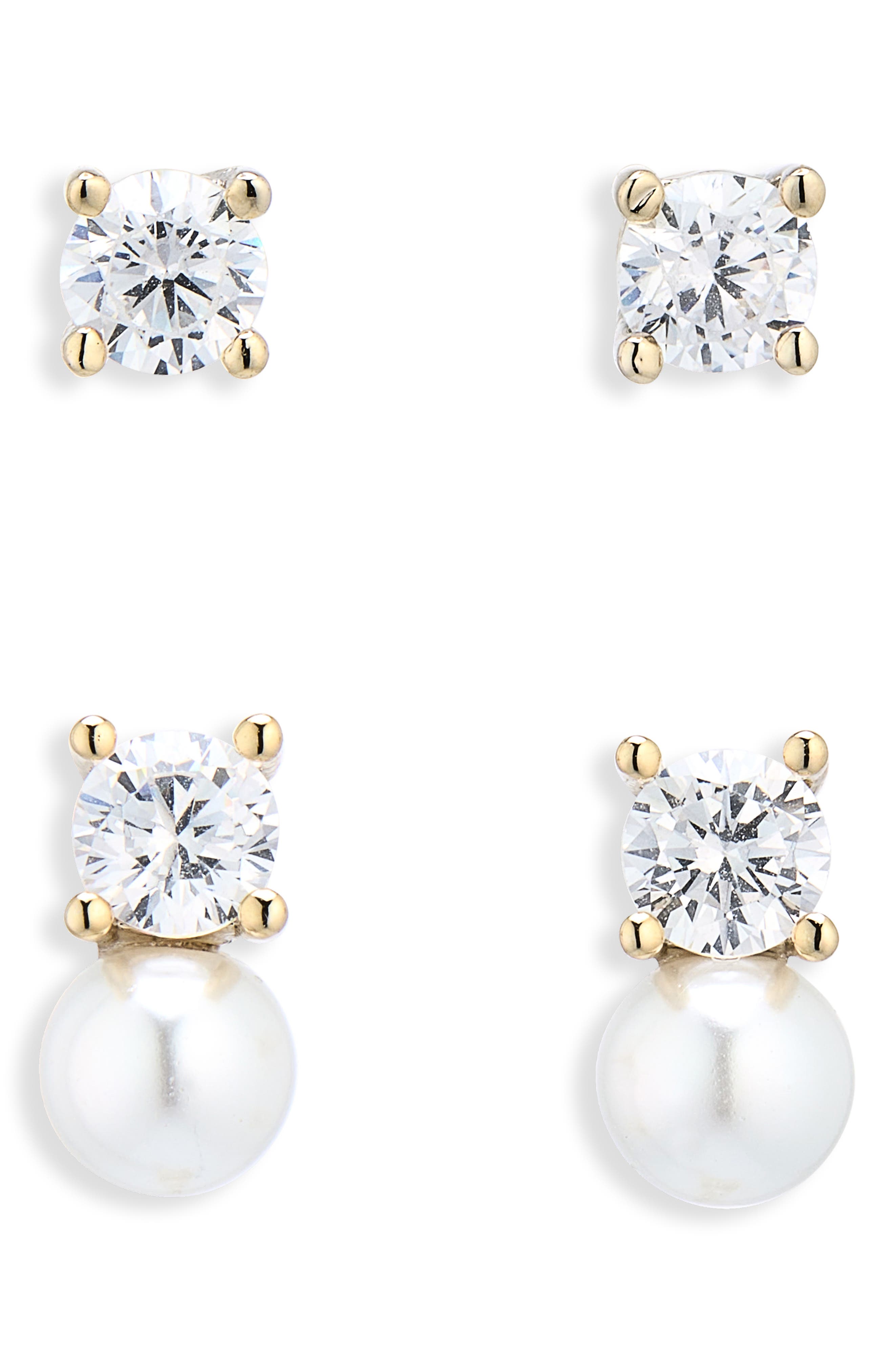 NORDSTROM RACK Cubic Zirconia & Faux Pearl Stud Earrings Set