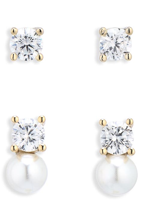 Cubic Zirconia & Faux Pearl Stud Earrings Set