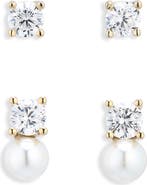NORDSTROM RACK Cubic Zirconia & Faux Pearl Stud Earrings Set