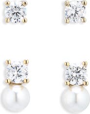 NORDSTROM RACK Cubic Zirconia & Faux Pearl Stud Earrings Set