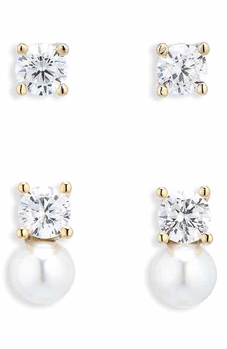 NORDSTROM RACK Cubic Zirconia & Faux Pearl Stud Earrings Set