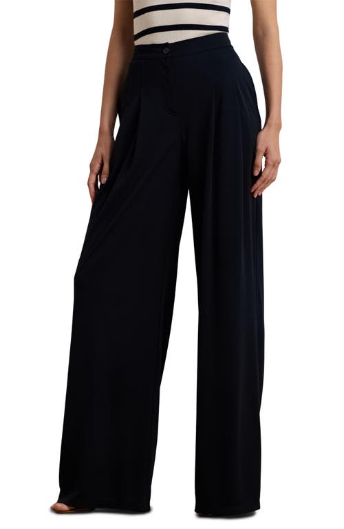 Ralph Lauren Women's Pleated Stretch Jersey Wide-leg Pants, Regular & Petite In Lauren Navy